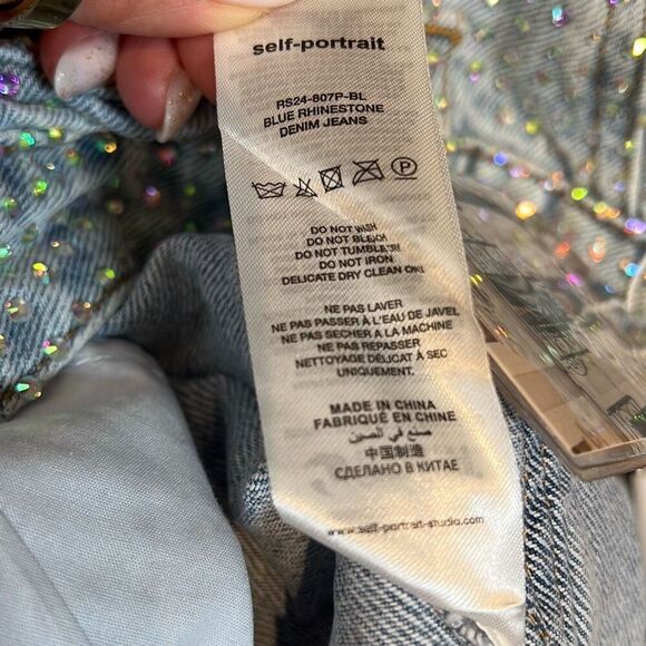 NWT Self-Portrait Blue Rhinestone Embellished High-Waisted Denim Jeans W27 L32 - Picture 14 of 16